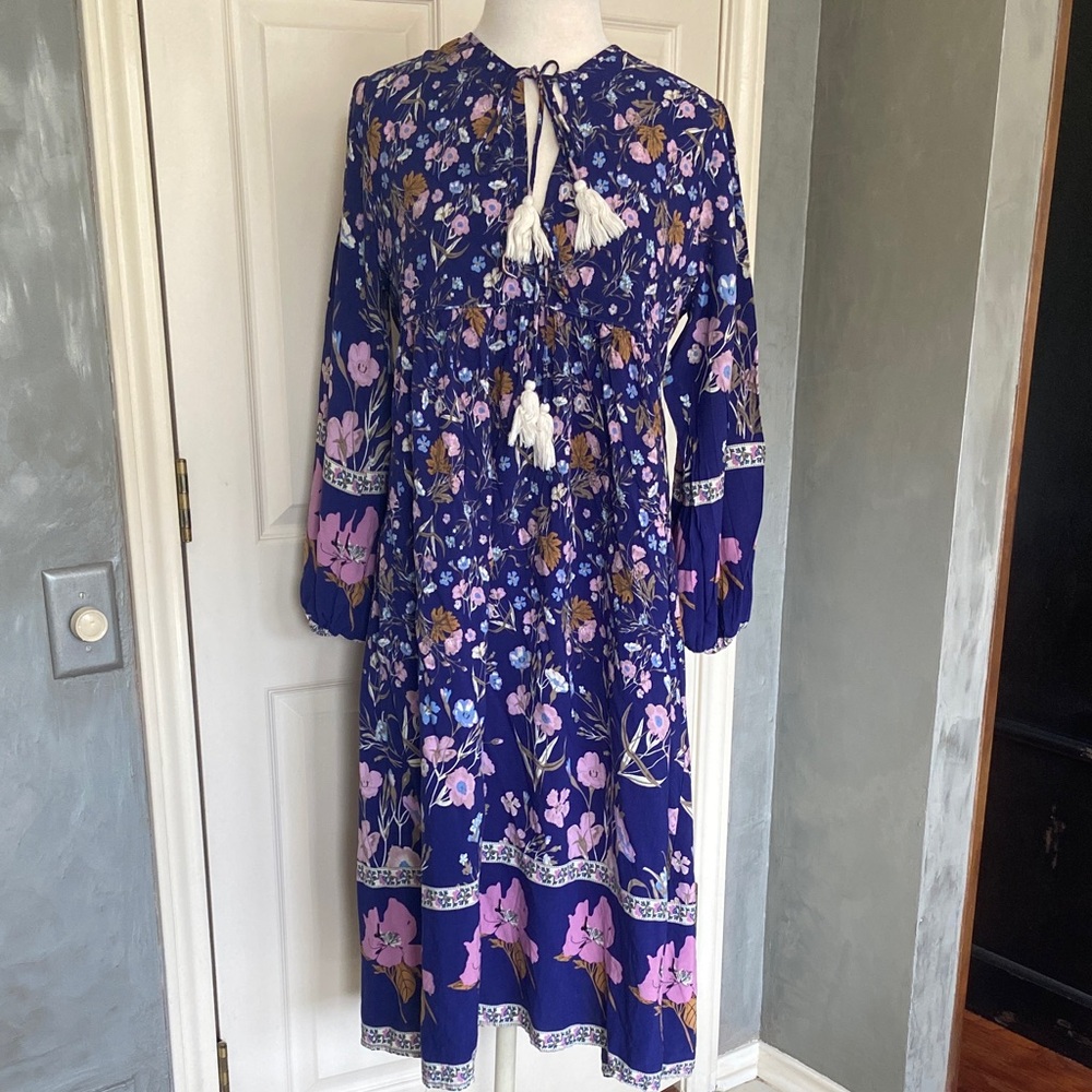 Free People Vibes Bohemian Cotton/Rayon Floral Midi Dress size Large 12/14